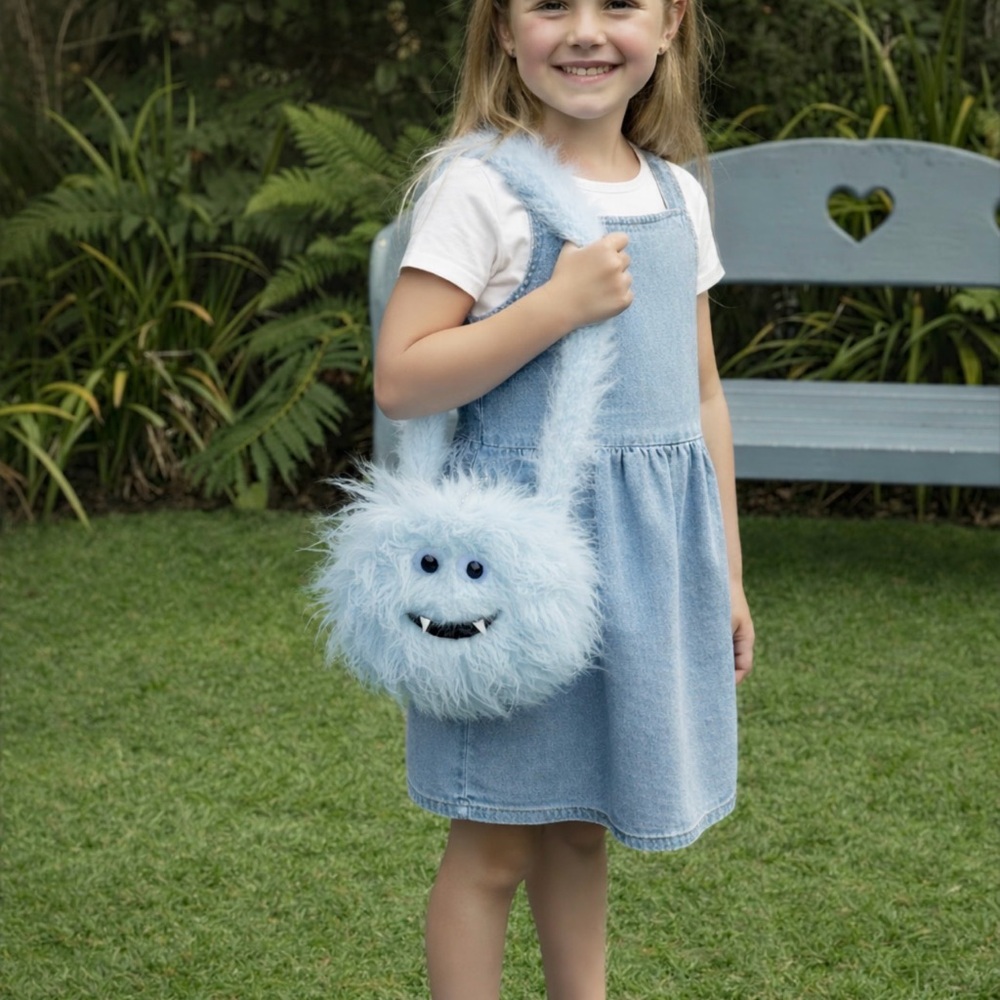 Furry Blue Monster Box Style Purse for Little Girls